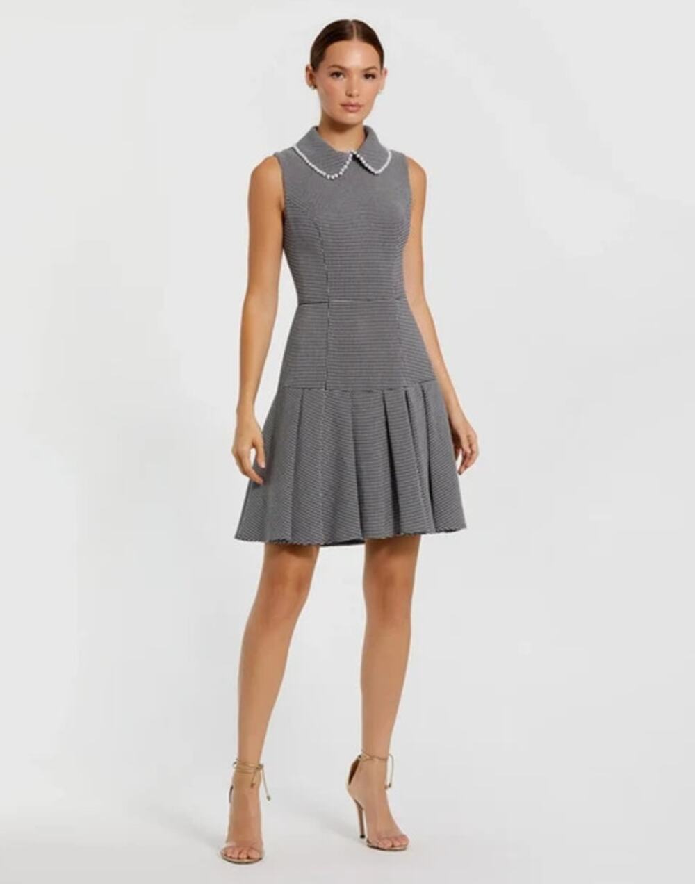 Ieena Mac Duggal Black White Pearl Collar Boucle Mini Dress Size S NWT